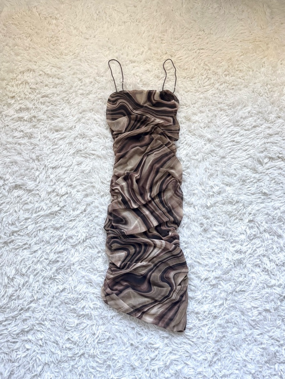 Windsor Brown Marble-Print Spaghetti Strap Midi Dress